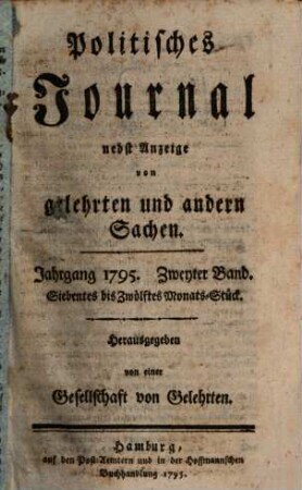 Politisches Journal : Darstellung des Weltlaufs in den Begebenheiten und Staatsacten. 1795,2