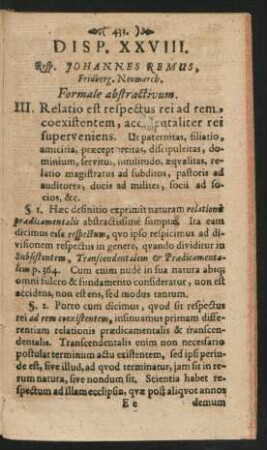Disp. XXVIII. Resp. Johannes Remus