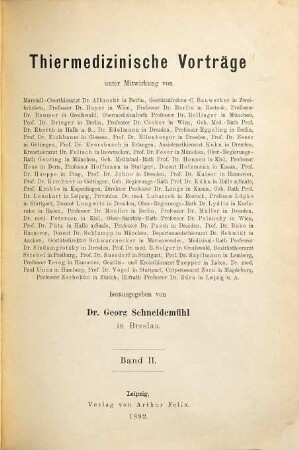 Thiermedizinische Vorträge, 2. 1890/92