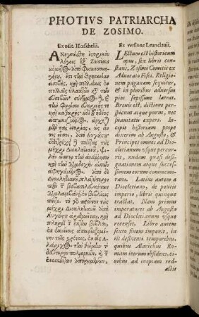 Photius Patriarcha De Zosimo.