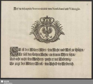 Auf die behauptete Souverainität von Neufchatel und Valengin