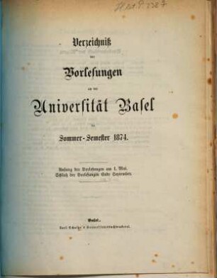 Verzeichnis der Vorlesungen. 1874, 1874. SS.
