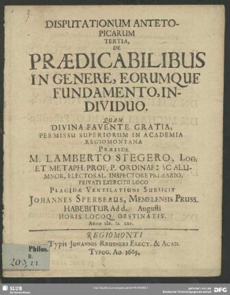 3: De Praedicabilibus In Genere, Eorumque Fundamento, Individuo