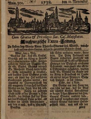 Augspurgische Extra-Zeitung. 1738, 1738, Nr. 301 = 11. Nov.