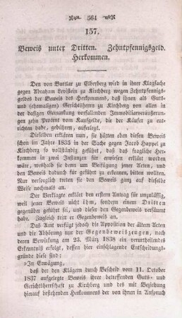 157. Beweis unter Dritten. Zehntpfennigsgeld. Herkommen.