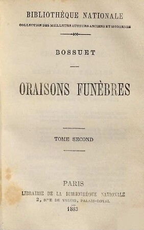 Oraisons funèbres, 2