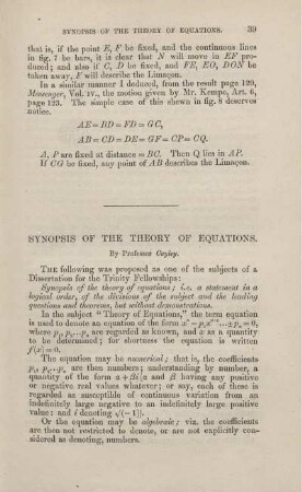 Synopsis of the theory of equations.