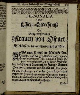 Personalia Oder Ehren-Gedechtniß [...]