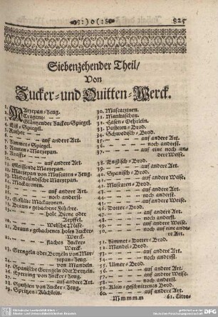 Siebenzehender Theil / Von Zucker= und Quitten=Werck.
