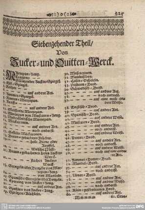 Siebenzehender Theil / Von Zucker= und Quitten=Werck.