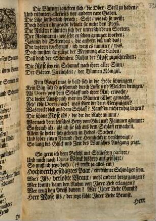 Den Vorzug der Rosen vor andern Blumen, solte bey höchst-vergnügter Vollziehung Der Rose- Spatzischen Verlöbnüß, Welche den 10. Julii dieses 1714. Jahres ... geschehen, gehorsamst entwerffen