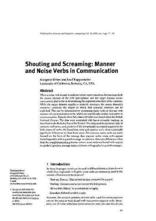 Shouting and screaming: manner and noise verbs in communication