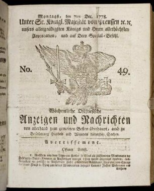 No. 49. Montags, den 7ten Dec. 1778.