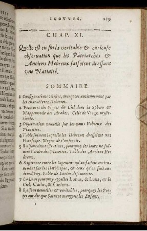 Chap. XI. Quelle est en fin la veritable & curieuse observation que les Patriarches & Anciens Hebreux faifoient dressant une Nativité.