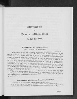 Jahresbericht der Generalzolldirektion für das Jahr 1913.