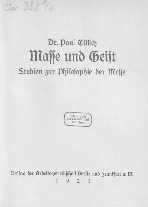 Masse und Geist : Studien zur Philosophie der Masse