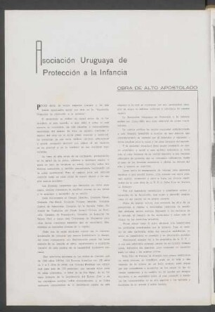 Asociaión Uruguaya de Protección a la Infancia - Obra de alto apostolado