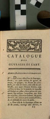 Catalogue des Ouvrages de l'Art du Cabinet de Mlle C...