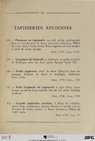 Tapisseries anciennes (Nr. 134-138)
