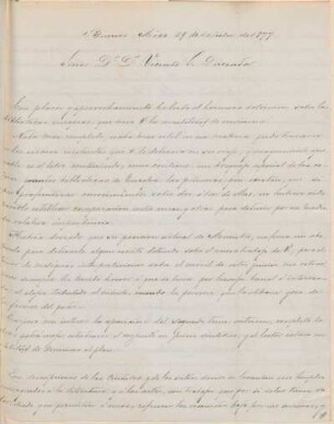 [Carta de agradecimiento a Vicente Quesada en español, Buenos Aires, 29 de octubre de 1877]