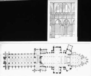 Canterbury, Kathedrale, Grundriss und Aufriss eines Langhaus-Joches
