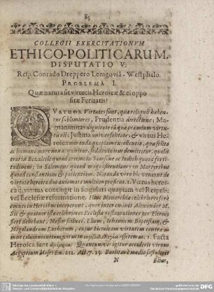 Collegii Exercitationum Ethico-Politicarum Disputatio V.