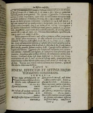 Caput V. Finem, Effectus Et Affinia Hujus Testamenti Considerans.
