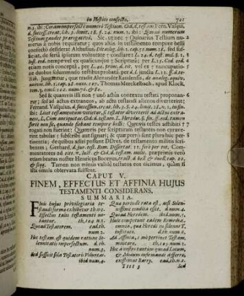 Caput V. Finem, Effectus Et Affinia Hujus Testamenti Considerans.