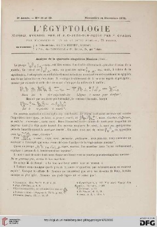 Heft 11 et 12 (Novembre et Décembre 1876)