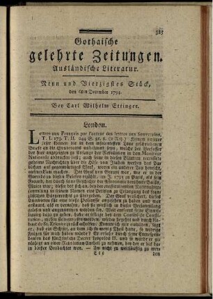 Neun und Vierzigstes Stück, den 6ten December 1794.