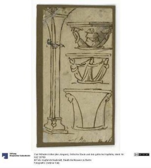 Gotische Säule und drei gotische Kapitelle