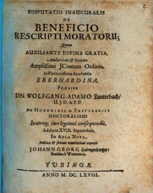 Disp. inaug. de beneficio rescripti moratorii