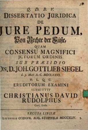 Diss. iur. de iure pedum