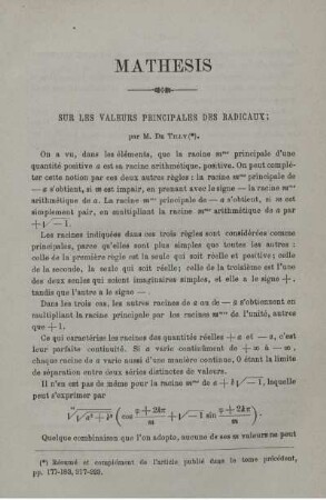 Sur les valeurs principales des radicaux.