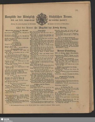 Rangliste der Königlich Sächsischen Armee : XII. und XIX. Armee-Korps des deutschen Heeres