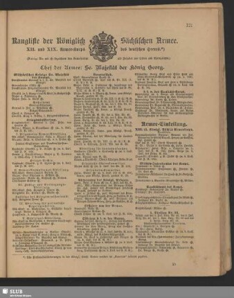 Rangliste der Königlich Sächsischen Armee : XII. und XIX. Armee-Korps des deutschen Heeres