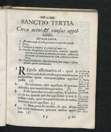 Sanctio Tertia. Circa actus, & causas appelabiles.