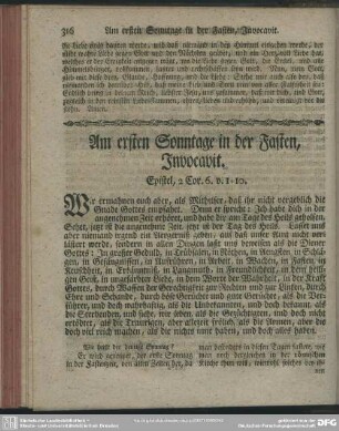 Am ersten Sonntage in der Fasten, Invocavit. Epistel, 2 Cor. 6. v. 1-10