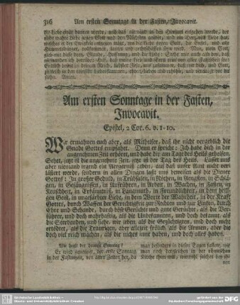 Am ersten Sonntage in der Fasten, Invocavit. Epistel, 2 Cor. 6. v. 1-10