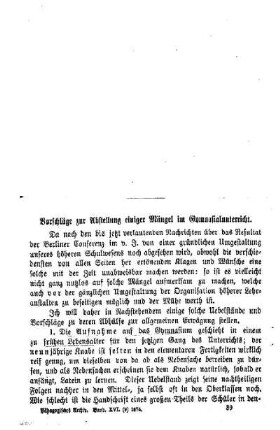 Vorschläge zur Abstellung einiger Mängel im Gymnasialunterricht