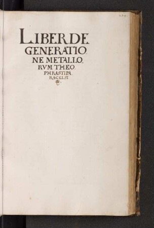 Liber de generatione Metallorum Theophrasti paracelsi