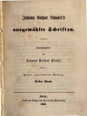 Johann Kaspar Lavater's ausgewählte Schriften. 1
