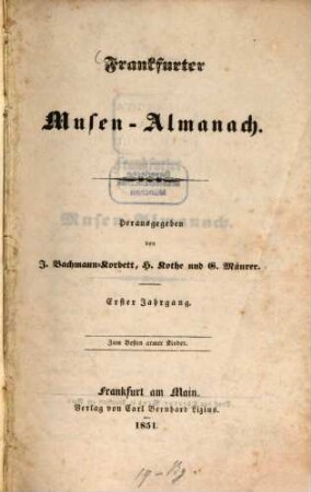 Frankfurter Musenalmanach. 1, 1. 1851