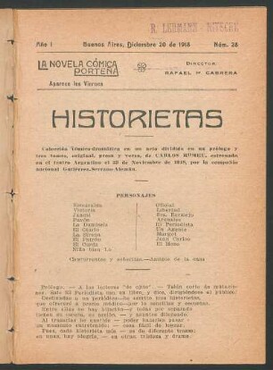 1918002800: Historietas : colección cómico-dramática en un acto dividido en un prólogo y tres tomos