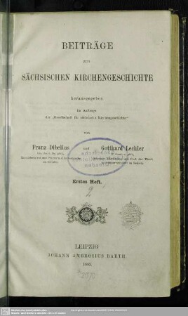 1.1882: Beiträge zur sächsischen Kirchengeschichte