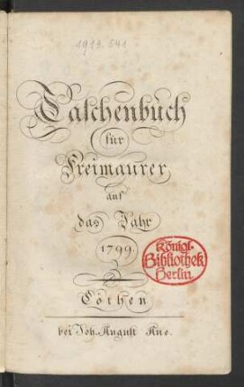 1799: Taschenbuch für Freimaurer auf das Jahr 1799