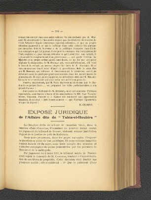 Exposé Juridique de l'Affaire dite de "Tabia-el-Houbira".