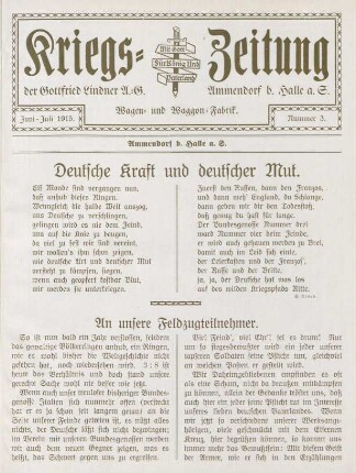3.1915: Kriegs-Zeitung der Gottfried Lindner A.-G., Wagen und Waggon-Fabrik, Ammendorf b. Halle a. S