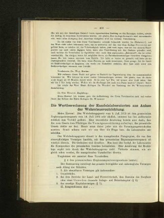 Die Wertberechnung der Handelslaboratorien aus Anlass der Wehrsteuereinrichtung.