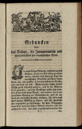 Gedancken über das Daseyn, die Immaterialität und Unsterblichkeit der menschlichen Seele.